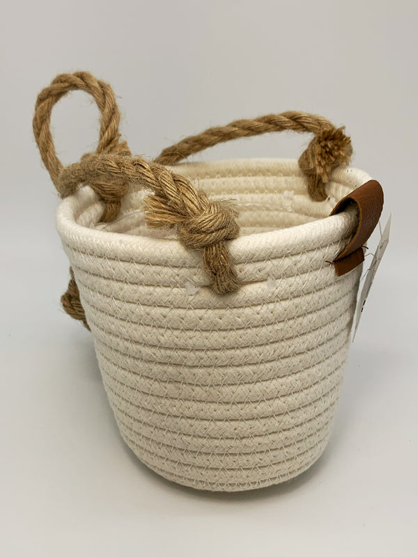 Boho Cotton Rope Hanging Planter w/ Leather Accent 7"